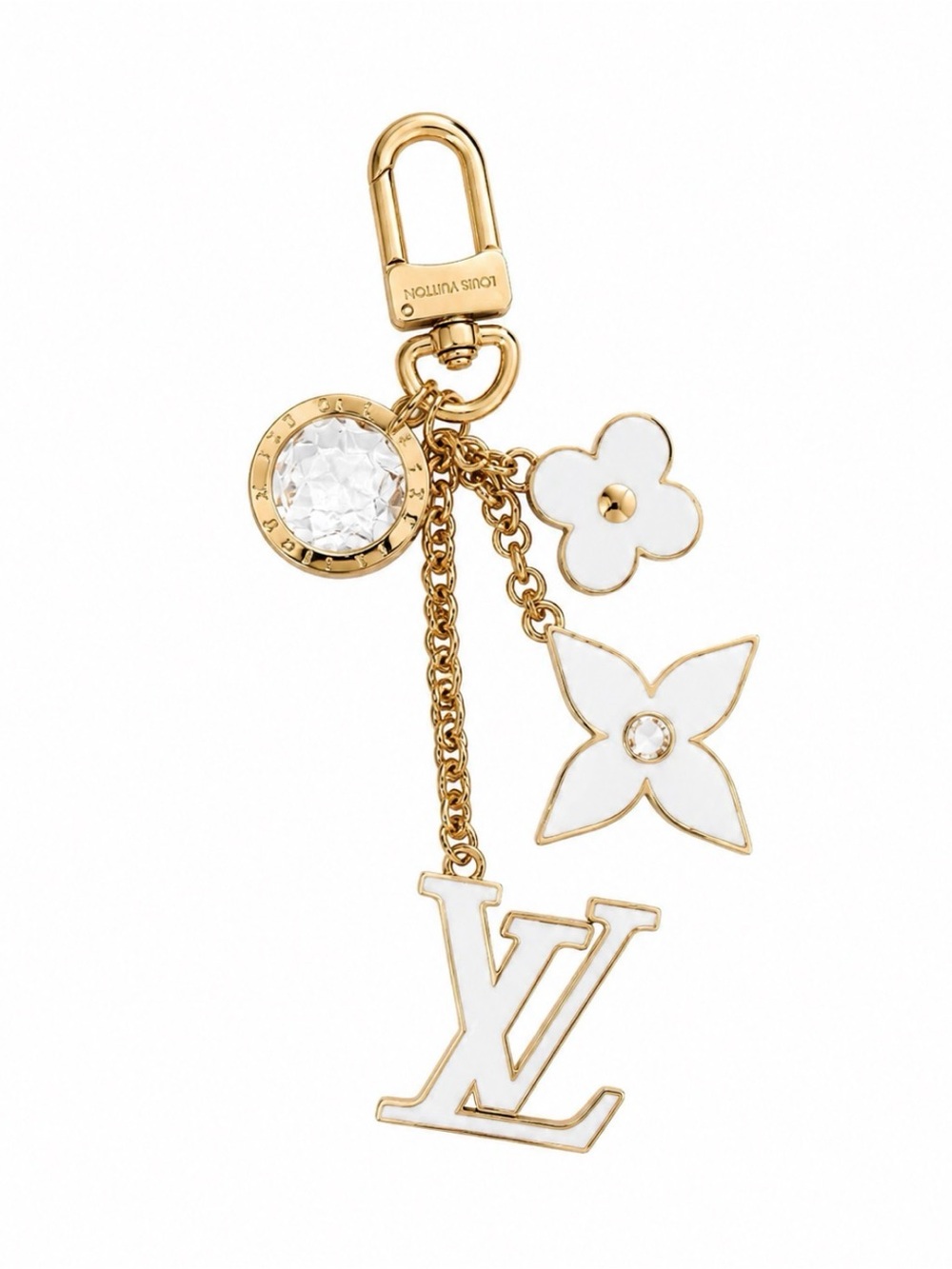 Louis Vuitton White and Gold Monogram Charm Key Holder Bag Chain